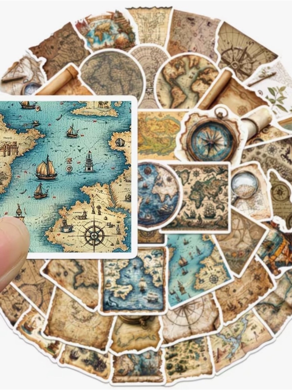 50 Vintage Nautical Map Stickers Travel Adventure Explore Brown & Blue - Picture 2 of 9